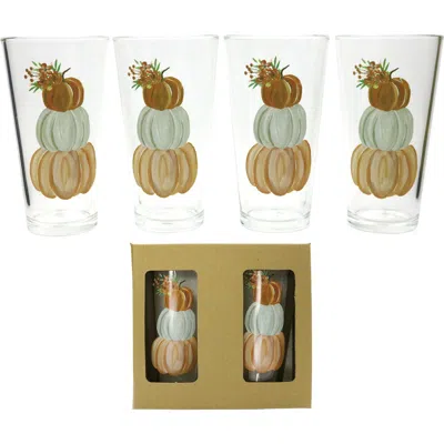 Transpac Floral Pumpkins Glass Tumblers Set Of 4 21oz Fall Harvest Drinkware For Autumn Gatherings A In Multi