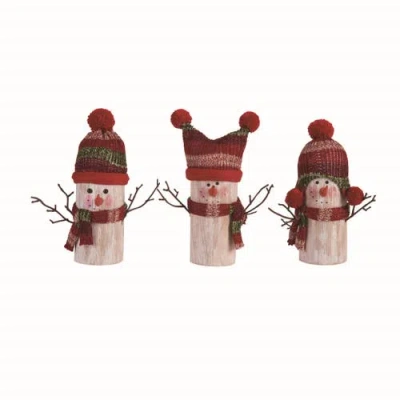 Transpac Foam Knit Wood Look Snowman Set Of Three Christmas Decor In Multi