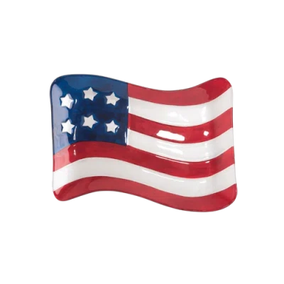Transpac Fused Glass American Flag Plate 13.39" In Multi