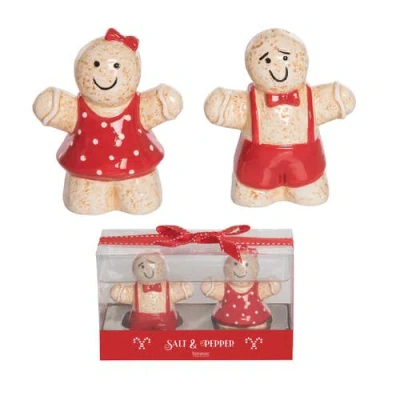 Transpac Gingerbread Couple Salt And Pepper Shakers In Multi