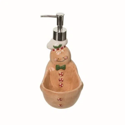 Transpac Gingerbread Man Soap Dispenser And Sponge Holder In Brown