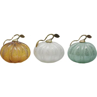 Transpac Glass Amber Mint And White Pumpkin Decorative Objects Set In Multi