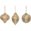 Transpac Glass Beaded Golden Ornament Set Of 3 Christmas Decor In Gold