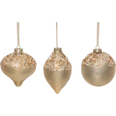 Transpac Glass Beaded Golden Ornament Set Of 3 Christmas Decor