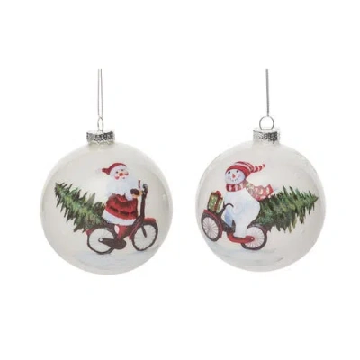 Transpac Glass Christmas Bike Ornaments Set Of 2 In Multi