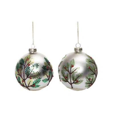 Transpac Glass Christmas Evergreen Ornament Set Of 2 Home Decorations In Multi