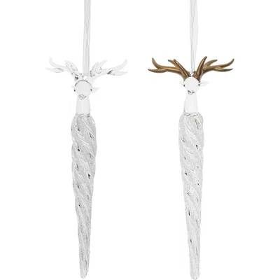 Transpac Glass Deer Head Ornaments Set Of 2 Christmas Decor In White