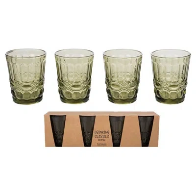 Transpac Glass Embossed Juice Glass Set Of 4 Home Decorations Spring In Green