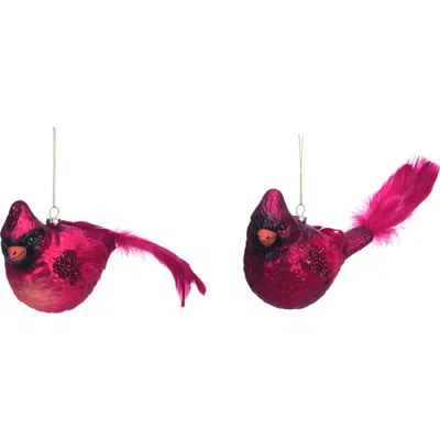 Transpac Glass Feather Cardinal Ornament Set Of Two Christmas Decor In Red