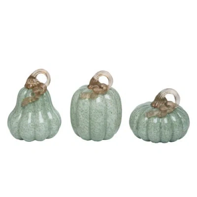 Transpac Glass Green Harvest Pumpkins Accent Set Of 3 In Multi