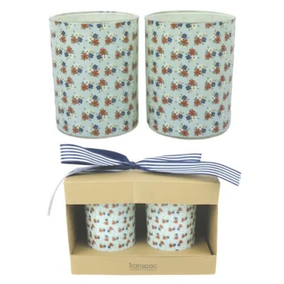 Transpac Glass Juice Cups Floral Set Of 2 Wood Multicolored For Spring Serving And Entertaining In Sand