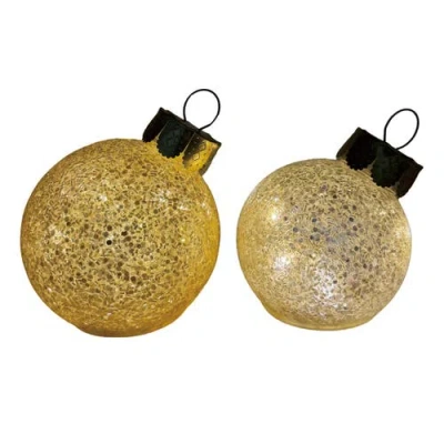 Transpac Glass Light Up Glitter Ornament Set Of 2 Battery Operated Green In Gold