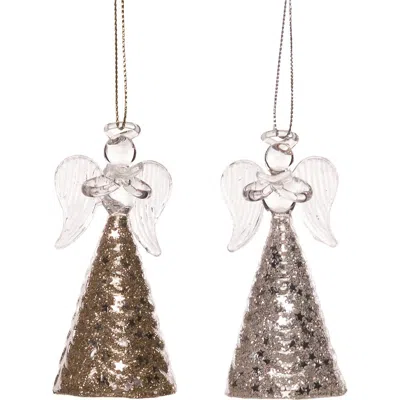 Transpac Glass Metallic Angel Ornament Set Of Two Christmas Decor In Multi