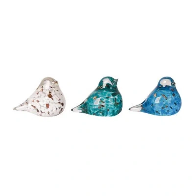 Transpac Glass Mini Blue Hue Bird Figurine Set Of 3 In Multi