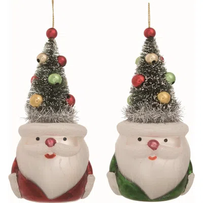 Transpac Glass Multicolor Christmas Santa With Bottle Brush Hat Set