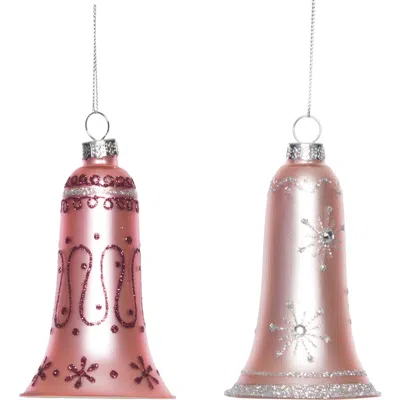 Transpac Glass Pink Bell Ornaments Set Of 2 For Christmas Tree Decor In Multi