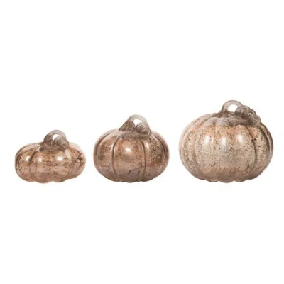 Transpac Glass Pumpkin Set Of 3 Brown Harvest Speckle Decorative Figurines
