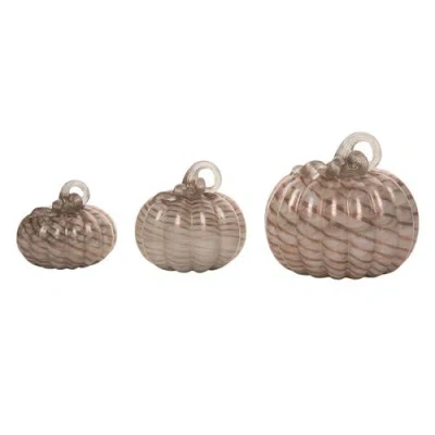 Transpac Glass Pumpkin Set Of 3 Brown Harvest Swirl Decorative Figurines In Gold