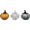 Transpac Glass Pumpkin Set Of 3 Decorative Sculptures For Fall Decor In Multi