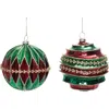 Transpac Glass Red Green Ornament Set Of 2 Christmas Decorations In Red