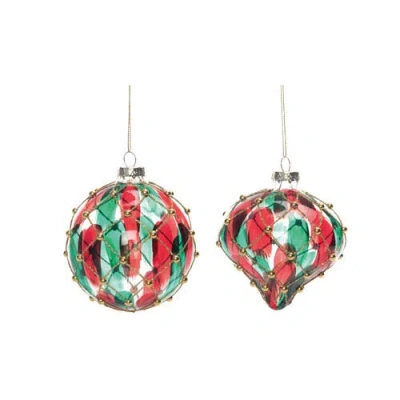 Transpac Glass Regal Red Green Ornament Set Of 2 Christmas Decor