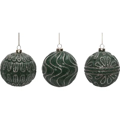Transpac Glass Rustic Matte Green Ornament Set Of Three Christmas Decor