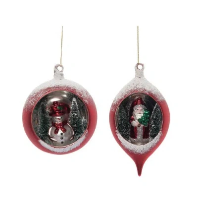 Transpac Glass Santa Snowman Globe Ornament Set Of 2 Christmas Decor In Multi
