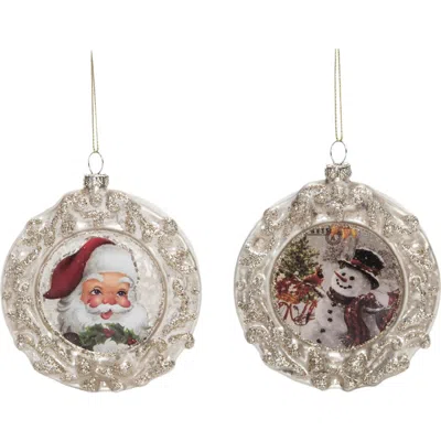 Transpac Glass Shimmer Nostalgic Character Ornaments Set Of 2 In Multi