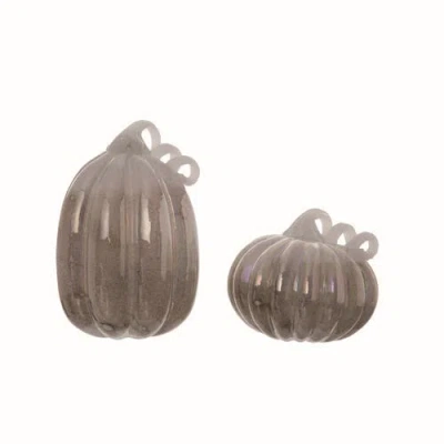 Transpac Glass Silver Autumn Pumpkins Set Of 2 Decorative Figurines For Fall In Brown