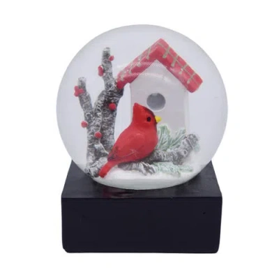Transpac Glass Snow Globe Birdhouse Cardinal Decorative Figurine In Red