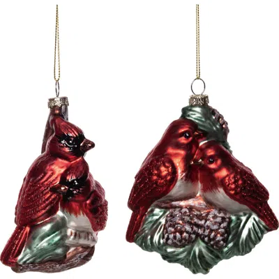 Transpac Glass Snuggle Bird Ornament Set Of 2 Christmas Decor In Multi