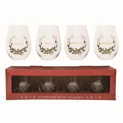 Transpac Glass Stemless Wine Glasses Set Of 4 In Multi