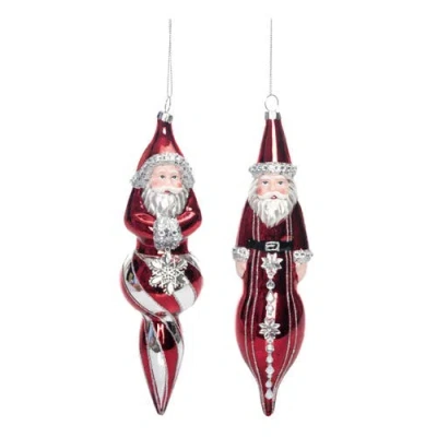 Transpac Glass Tall Decorative Red Santa Ornament Set Of Two Christmas