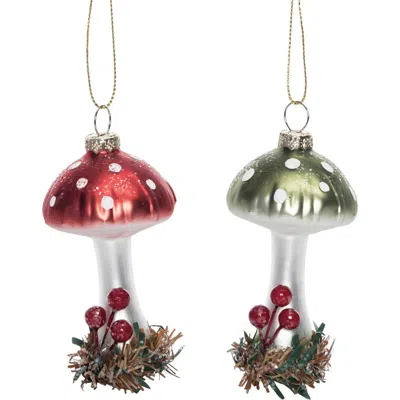Transpac Glass Tall Mushroom Ornament Set Of Christmas Decorations In Multi