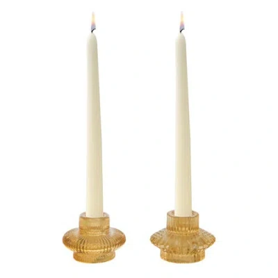 Transpac Glass Yellow Taper Candle Holder Set Of 2 For Spring Tabletop Lighting In White