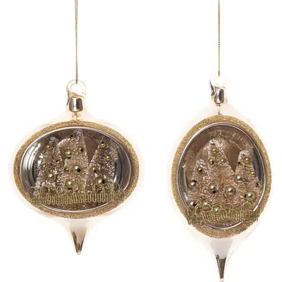 Transpac Gold Glass Sisal Tree Ornament Set Of 2 Christmas Decor