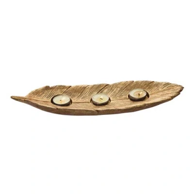 Transpac Gold Harvest Leaf Candle Holder Elegant Resin Tealight Decor