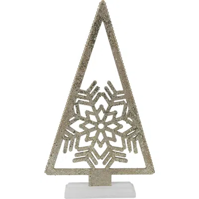 Transpac Gold Triangle Tree With Snowflake Tabletop Sculpture In White