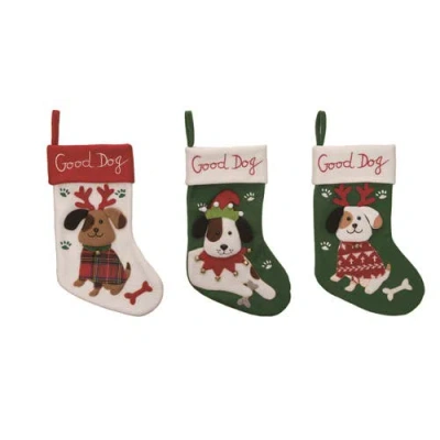 Transpac Good Dog Stocking Set Of Three Christmas Decorations In Green