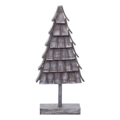Transpac Gray Wood Christmas Layered Tree Decorative Tabletop Sculpture