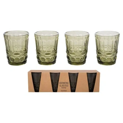 Transpac Green Embossed Juice Glass Set Of 4 Stylish Drinkware For Home Decor And Spring Gatherings