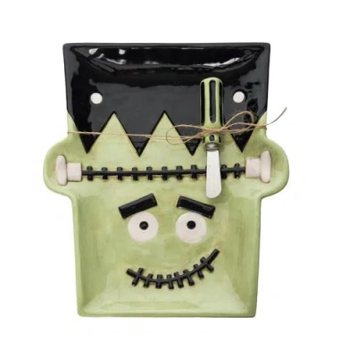 Transpac Halloween Frankenstein Serving Platter With Spreader In Green
