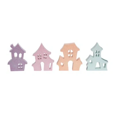 Transpac Halloween Glitter Haunted House Set Of 4 In Multi