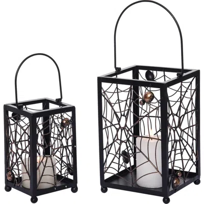 Transpac Halloween Lantern Spider Web Candle Holders Set Of 2 In Black
