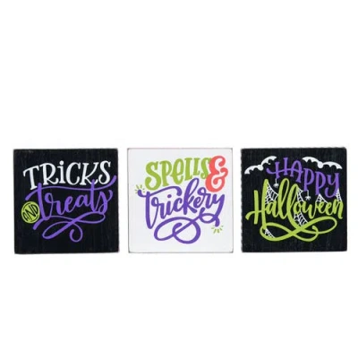 Transpac Halloween Trick Or Treat Block Set Of 3 Freestanding Signs In Multi