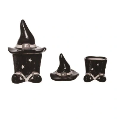 Transpac Halloween Witch Hat & Boot Salt And Pepper Shakers In Multi