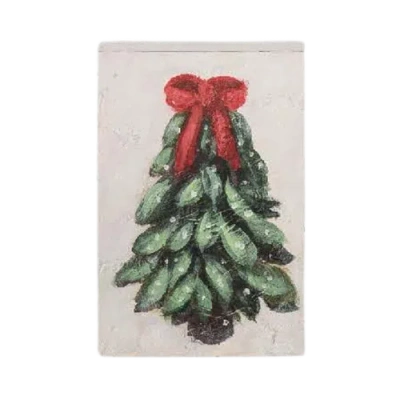 Transpac Hand Painted Christmas Tree Block Decor Freestanding Sign Green