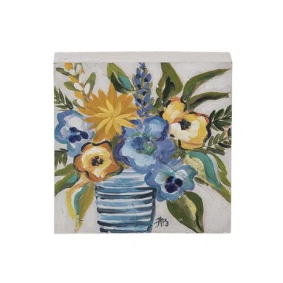 Transpac Hand Painted Citrus Indigo Wood Block Home Decor Freestanding Sign For Spring Decorations In Multi