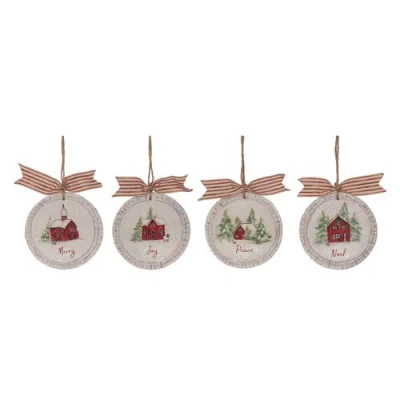 Transpac Hand Painted Holiday Barn Ornament Set Of 4 Multicolor Decorations