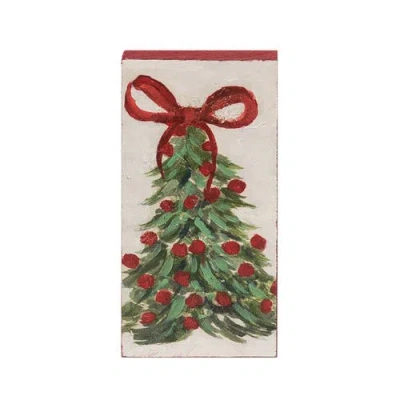 Transpac Hand Painted Holiday Tree Block Freestanding Tabletop Sign In Green
